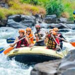 Adventurous group white water rafting in Kitulgala, Sri Lanka.