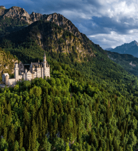 Neuschwanstein Castle Fairytale-like Neuschwanstein Castle in Bavaria, Germany, surrounded by lush landscapes and scenic views.