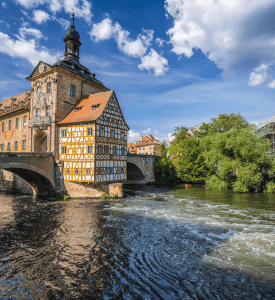 Bamberg Scenic view of Bamberg, a UNESCO World Heritage city in Germany with medieval architecture and charming streets.