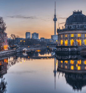 Berlin Panoramic view of Berlin, Germany showcasing iconic landmarks like the Brandenburg Gate and modern cityscape.