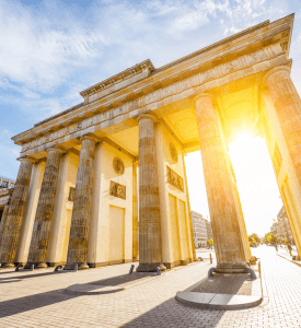 Brandenburg Gates Close-up of the Brandenburg Gate in Berlin, Germany, a symbol of unity and history.